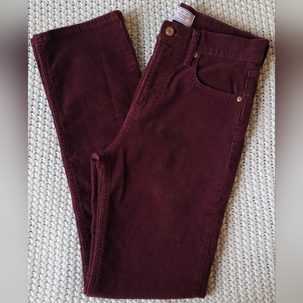 GAP "90s Straight High Rise" Corduroy Pants, Burgundy